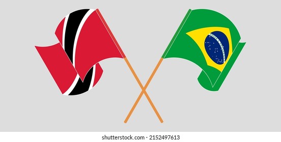Crossed and waving flags of Trinidad and Tobago and Brazil. Vector illustration
