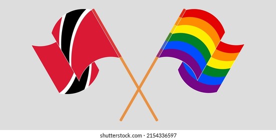 Crossed and waving flags of Trinidad and Tobago and LGBTQ. Vector illustration
