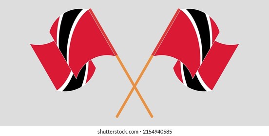 Crossed and waving flags of Trinidad and Tobago. Vector illustration
