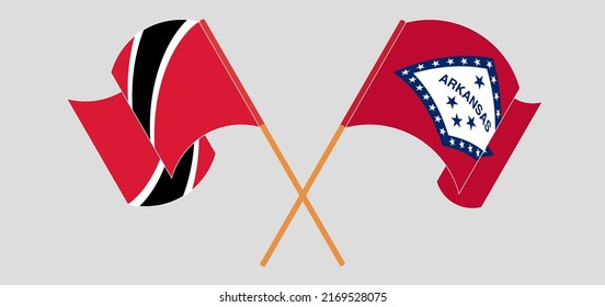 Crossed and waving flags of Trinidad and Tobago and The State of Arkansas. Vector illustration
