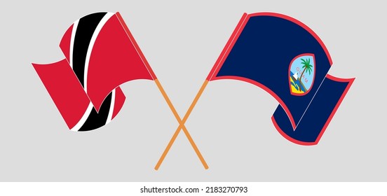 Crossed and waving flags of Trinidad and Tobago and Guam. Vector illustration
