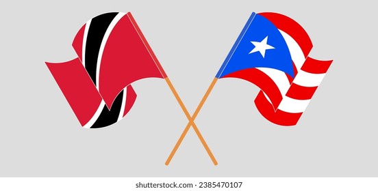 Crossed and waving flags of Trinidad and Tobago and Puerto Rico. Vector illustration
