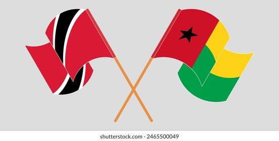 Crossed and waving flags of Trinidad and Tobago and Guinea-Bissau. Vector illustration
