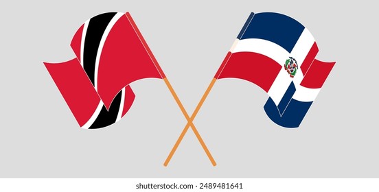 Crossed and waving flags of Trinidad and Tobago and Dominican Republic. Vector illustration
