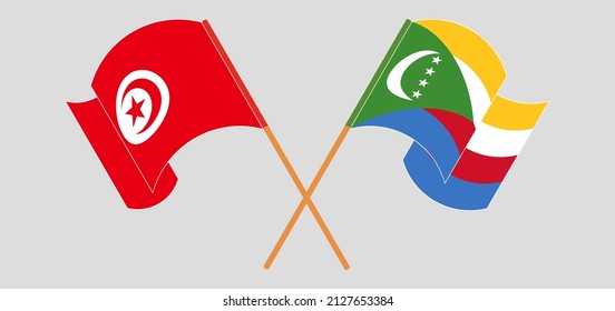Cruzando y ondeando banderas de Túnez y Comoras. Ilustración del vector
