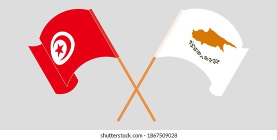 Banderas cruzadas y ondeando banderas de Túnez y Chipre