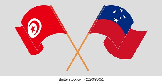 Crossed and waving flags of Tunisia and Samoa. Vector illustration
