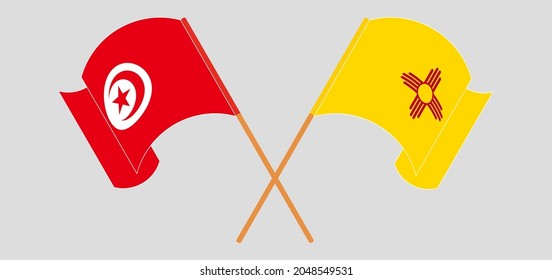 Crossed and waving flags of Tunisia and the State of New Mexico