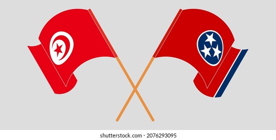 Crossed and waving flags of Tunisia and The State of Tennessee. Vector illustration
