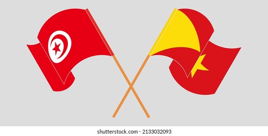 Crossed and waving flags of Tunisia and Tigray. Vector illustration
