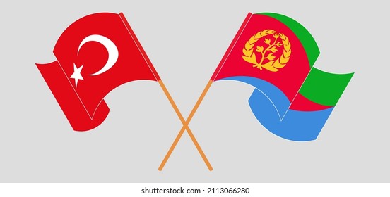 Crossed and waving flags of Turkey and Eritrea. Vector illustration
