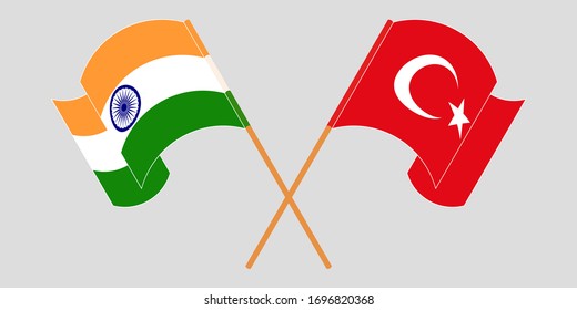 Crossed and waving flags of Turkey and India