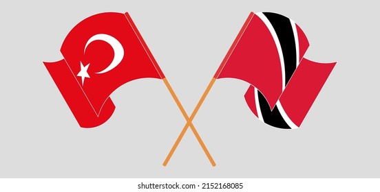 Crossed and waving flags of Turkey and Trinidad and Tobago. Vector illustration
