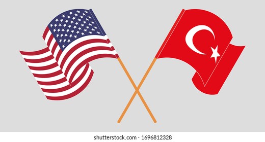 Crossed and waving flags of Turkey and the USA
