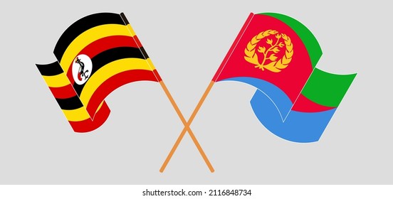 Cruzaron y ondearon banderas de Uganda y Eritrea. Ilustración del vector
