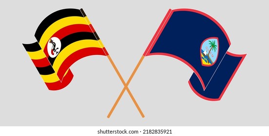 Crossed and waving flags of Uganda and Guam. Vector illustration
