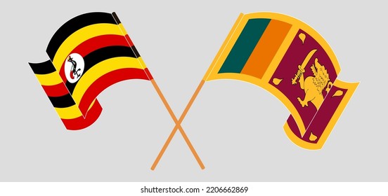 Cruzaron y ondearon banderas de Uganda y Sri Lanka. Ilustración del vector
