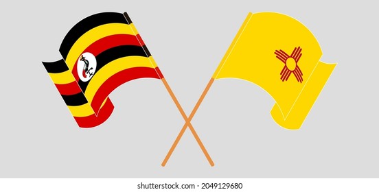 Crossed and waving flags of Uganda and the State of New Mexico