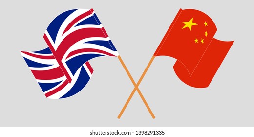 Crossed and waving flags of the UK and China