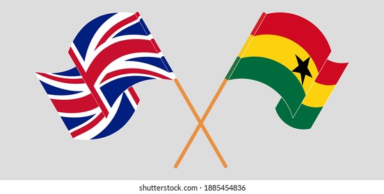 Crossed and waving flags of the UK and Ghana