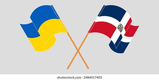 Crossed and waving flags of Ukraine and Dominican Republic. Vector illustration
