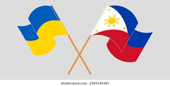 Crossed and waving flags of Ukraine and the Philippines. Vector illustration
