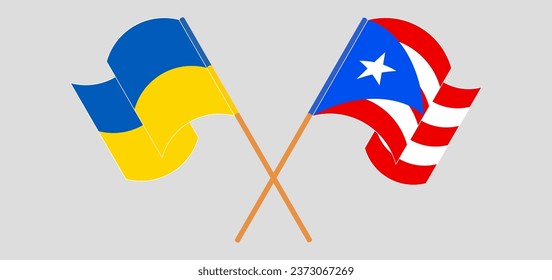 Crossed and waving flags of Ukraine and Puerto Rico. Vector illustration
