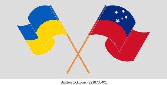 Crossed and waving flags of Ukraine and Samoa. Vector illustration
