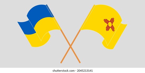 Crossed and waving flags of Ukraine and the State of New Mexico