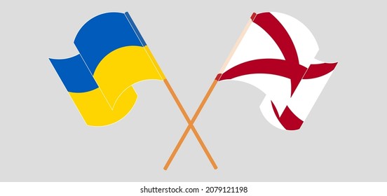 Cruzaron y ondearon banderas de Ucrania y el estado de Alabama. Ilustración del vector
