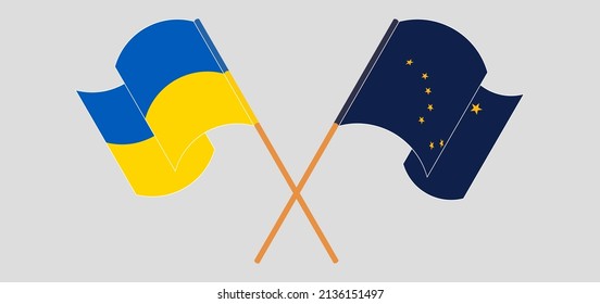 Cruzada y ondeando banderas de Ucrania y el estado de Alaska. Ilustración del vector
