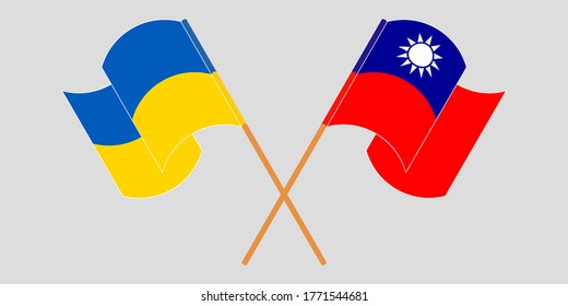 Crossed and waving flags of the Ukraine and Taiwan