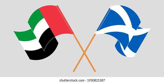 Crossed and waving flags of the United Arab Emirates and Scotland