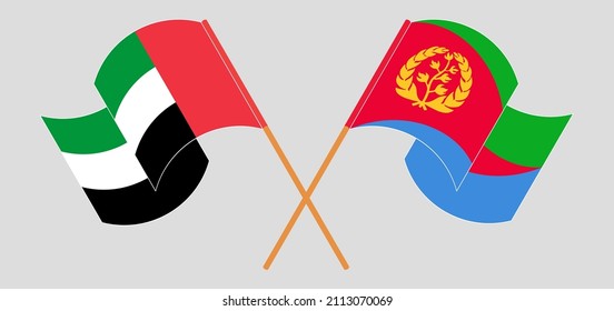 Crossed and waving flags of the United Arab Emirates and Eritrea. Vector illustration
