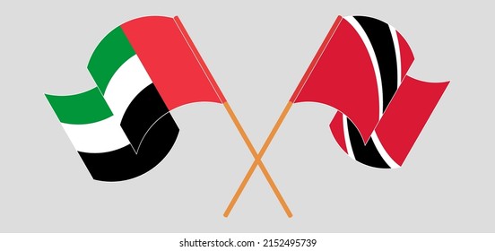 Crossed and waving flags of the United Arab Emirates and Trinidad and Tobago. Vector illustration
