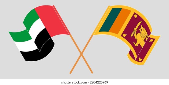 Crossed and waving flags of the United Arab Emirates and Sri Lanka. Vector illustration
