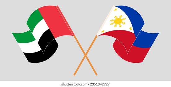 Crossed and waving flags of the United Arab Emirates and the Philippines. Vector illustration
