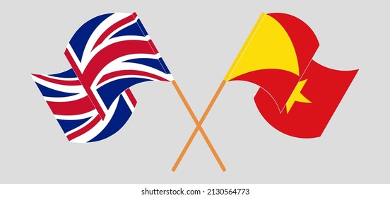 Crossed and waving flags of United Kingdom and Tigray. Vector illustration