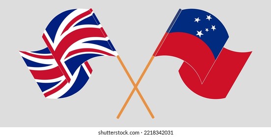 Crossed and waving flags of United Kingdom and Samoa. Vector illustration

