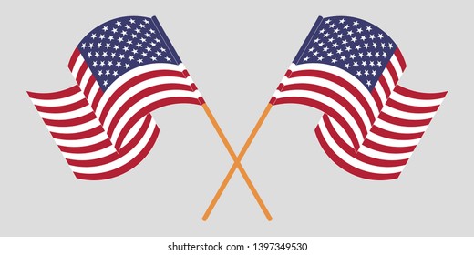 Crossed and waving flags of the USA
