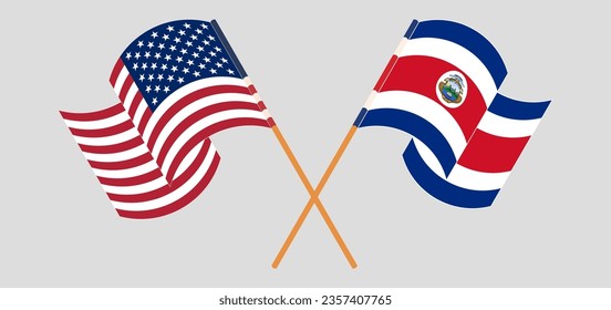 Crossed and waving flags of the USA and Costa Rica. Vector illustration
