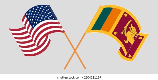 Crossed and waving flags of the USA and Sri Lanka. Vector illustration
