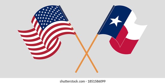  Banderas cruzadas y ondeando banderas de Estados Unidos y el Estado de Texas