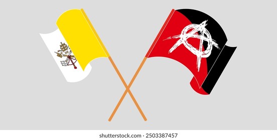 Crossed and waving flags of Vatican and Anarchy. Vector illustration
