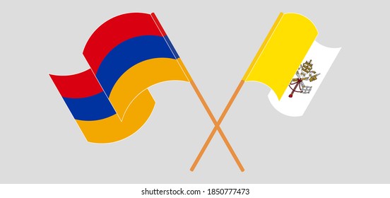 Crossed and waving flags of Vatican and Armenia
