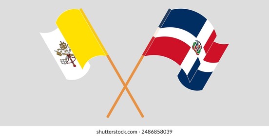 Crossed and waving flags of Vatican and Dominican Republic. Vector illustration
