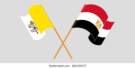 Gekreuzte und wehende Flaggen des Vatikans und Ägyptens