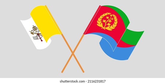 Crossed and waving flags of Vatican and Eritrea. Vector illustration
