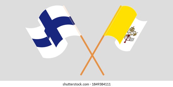 Crossed and waving flags of Vatican and Finland