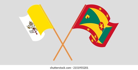 Crossed and waving flags of Vatican and Grenada. Vector illustration
